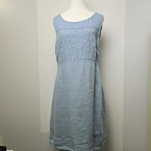 Lina Tomei linen light blue sleeveless lightweight midi dress, sz L (PTP 18")